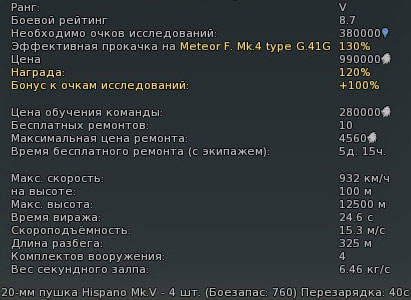 Характеристики истребителя Meteor F Mk.8 Характеристики истребителя Meteor F Mk.8