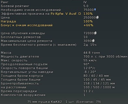 Характеристики танка Pz. Kpfw V Ausf. А Panther Характеристики танка Pz. Kpfw V Ausf. А Panther