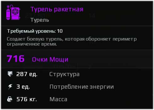 Характеристики ракетной турели Характеристики ракетной турели