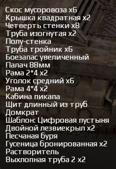Список деталей машины Бродяга Список деталей машины Бродяга в Crossout